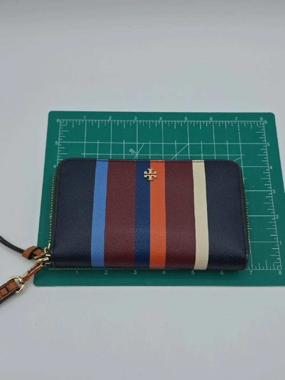 Tory Burch Navy Multicolor Stripe Zip Wristlet